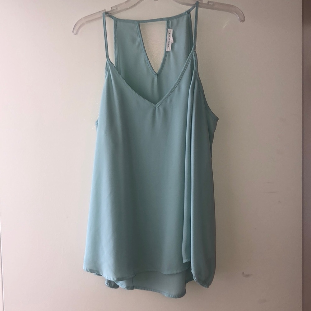 Sheer mint green off the shoulder blouse